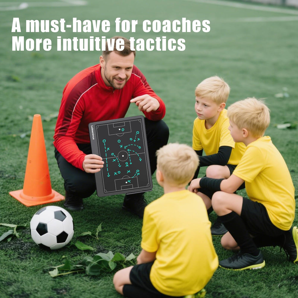 LUDESENIMUE lifestyle shot with coach using board during team talk to streamline instruction