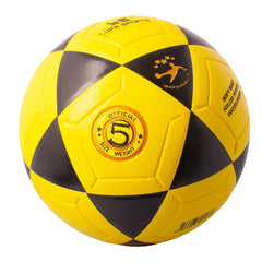 Size comparison of Luke Sports futvolleyball with a hand to show scale and easy handling for players