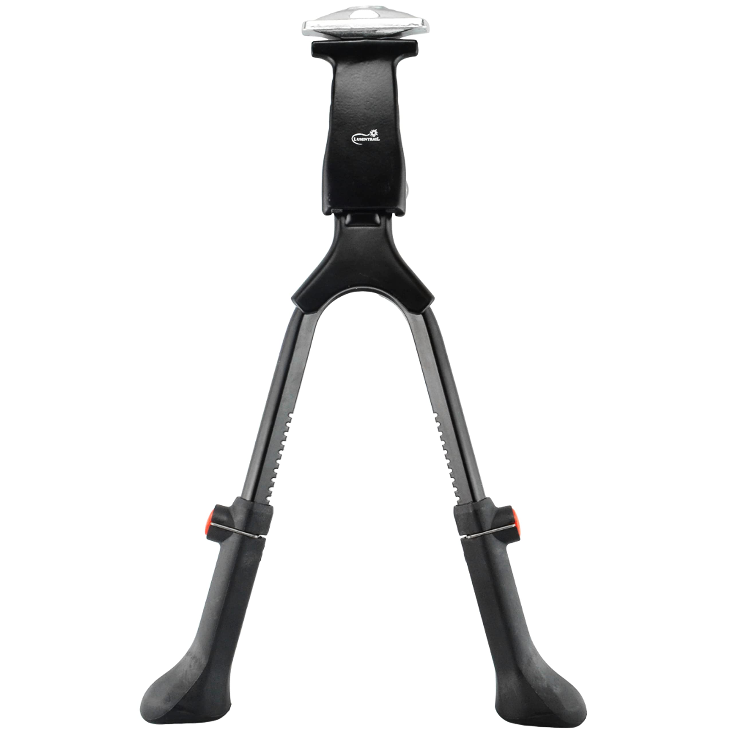 Lumintrail front view of kickstand showing sturdy double leg support for stability