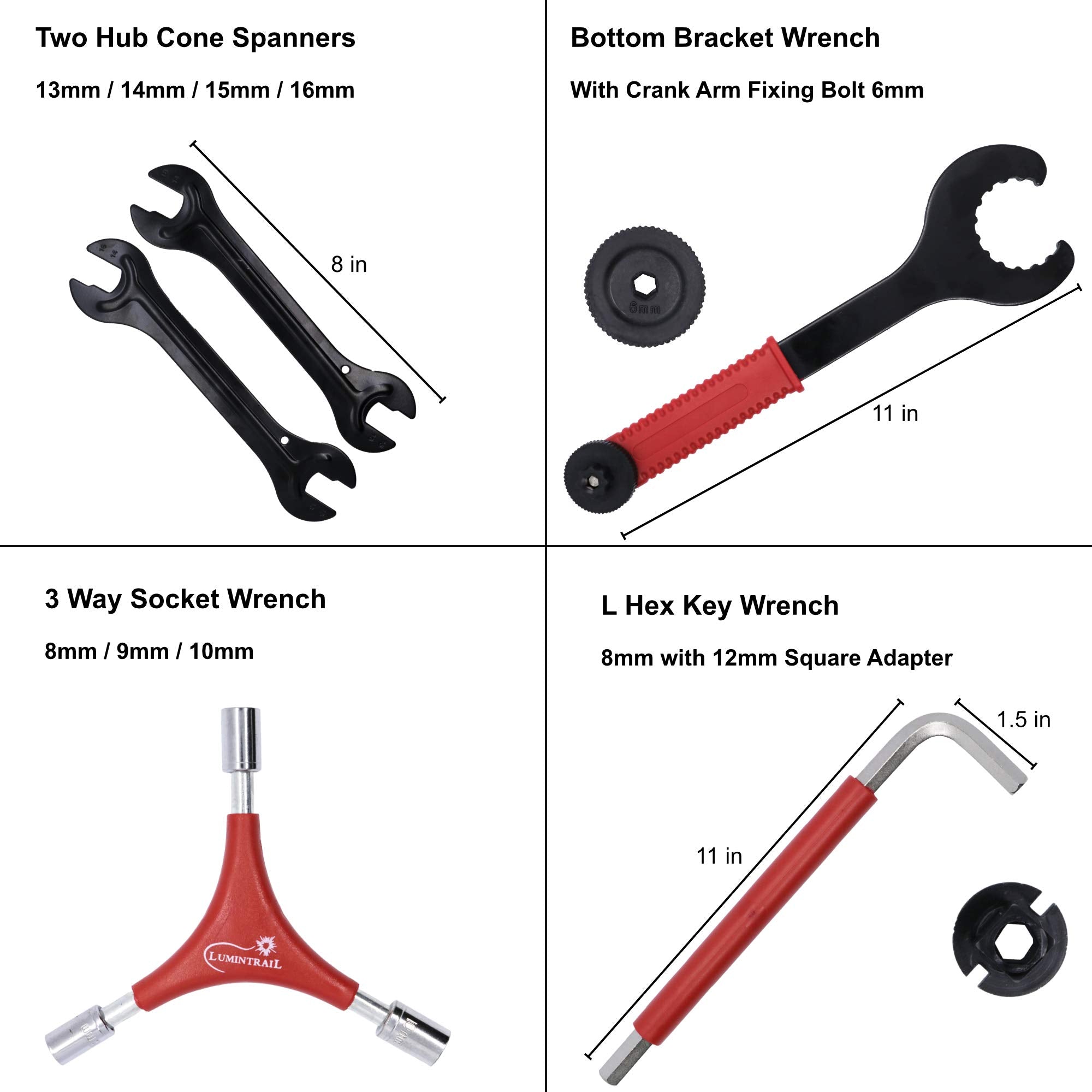 Lumintrail spoke wrench and cone spanners for accurate wheel and hub adjustments