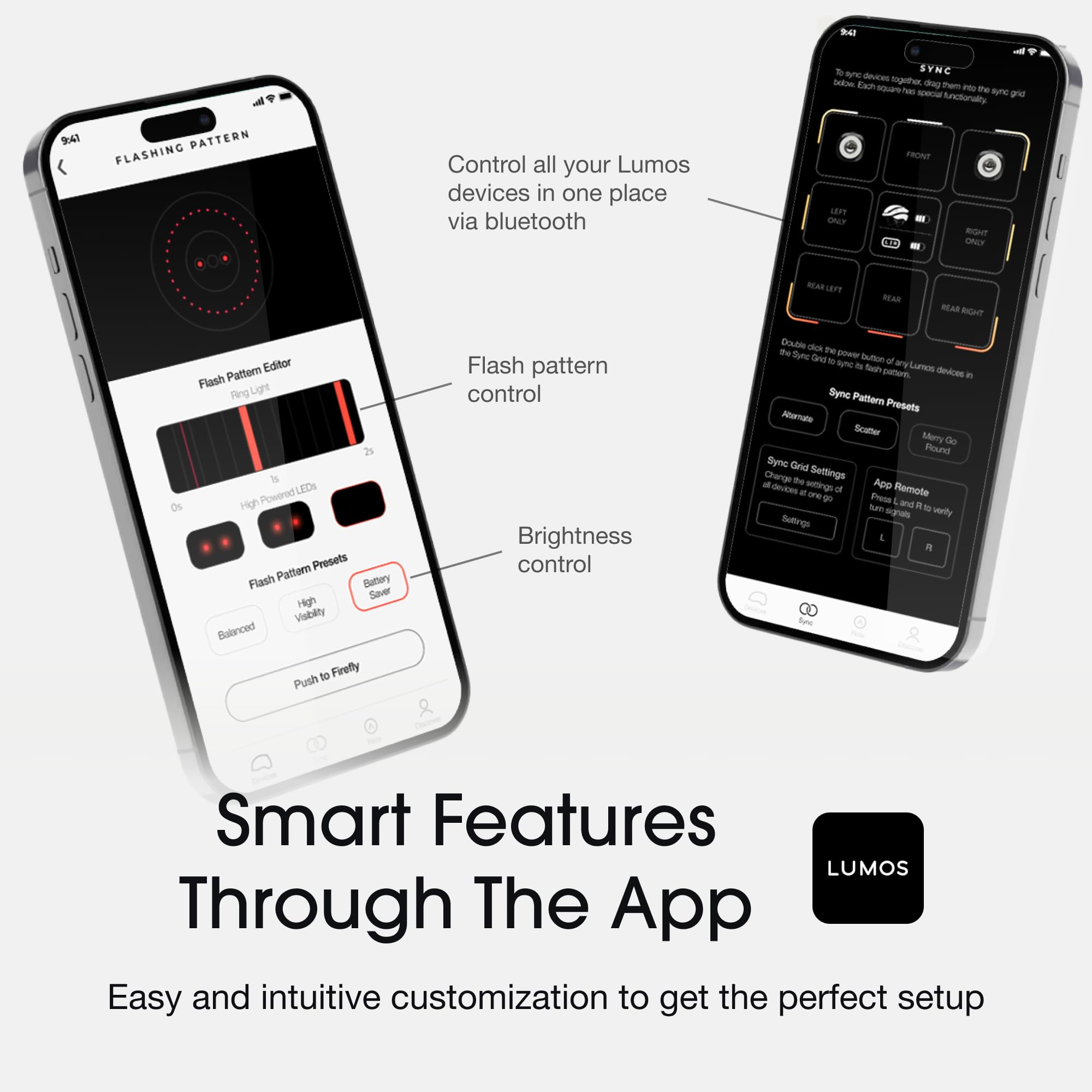 Lumos Firefly in-use night scene highlighting synchronized flashing safety