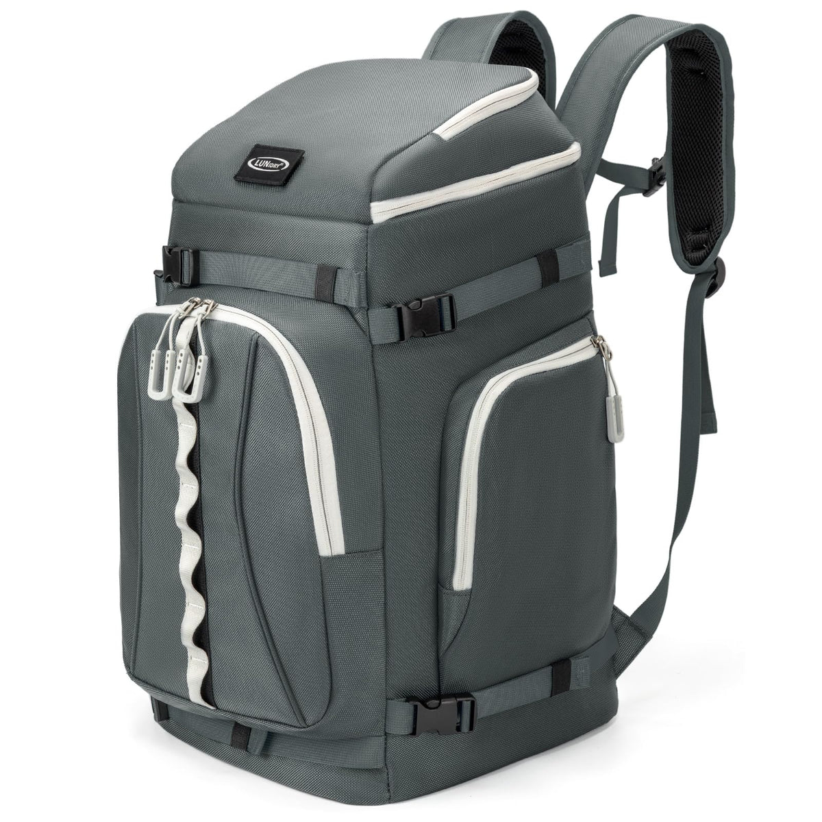 Lunidry front view packed showing organized storage and easy transport