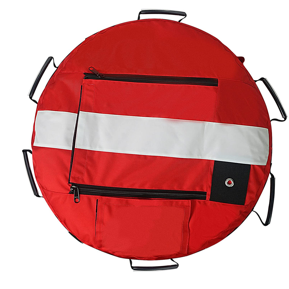 Luwint flag and pole attached to buoy showing elevated visibility
