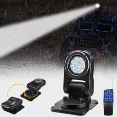 LuxBang front-mounted spotlight on bracket shows durable design and bright beam