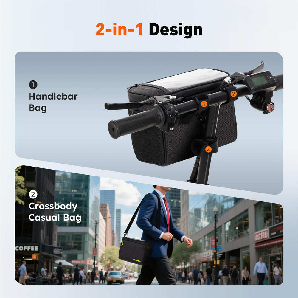 LUXECYCLES mounted on city bike lifestyle image for commuter convenience