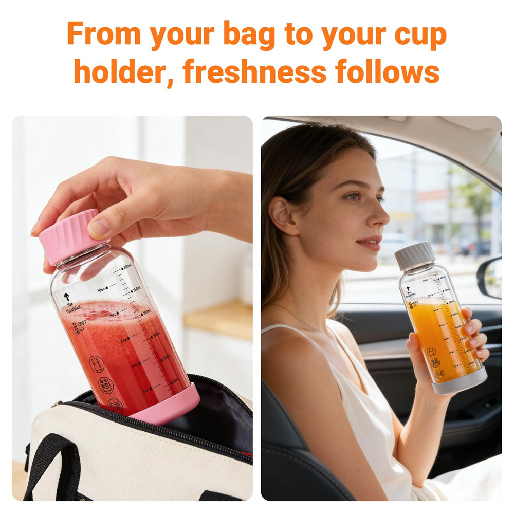 Luxfuel pouring smoothie into bottle in kitchen lifestyle for healthy prep benefit