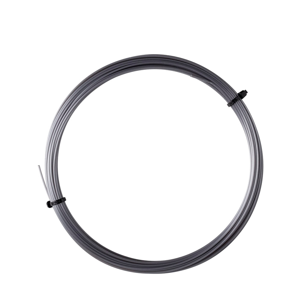 Luxilon ALU Power Spin installed in racket mains as hybrid, delivering added rotation and control