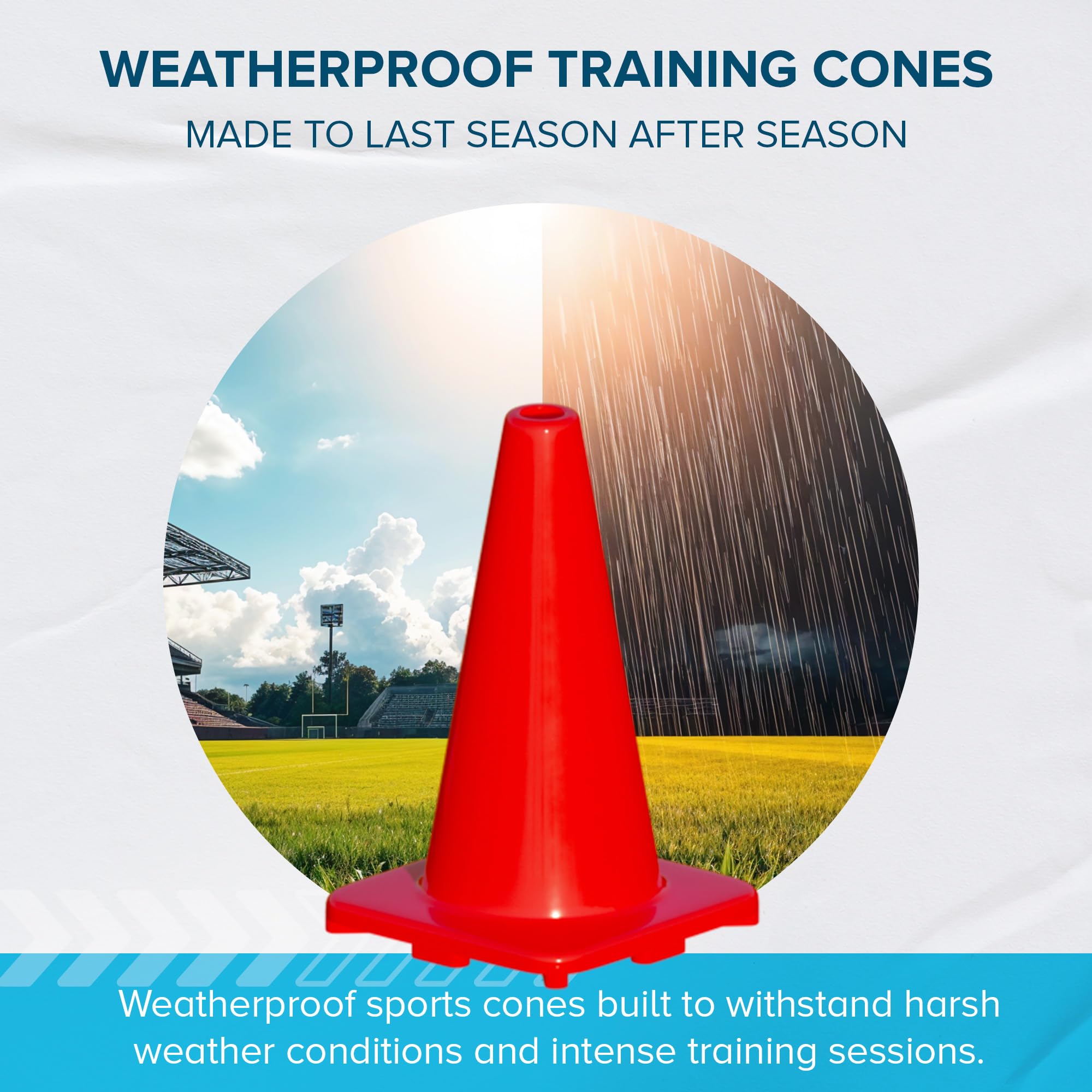 LVL10 Sports cones set on field during a soccer drill showing reliability