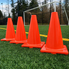 LVL10 Sports front view of 12-inch cones showing sturdy design and bright color for visibility
