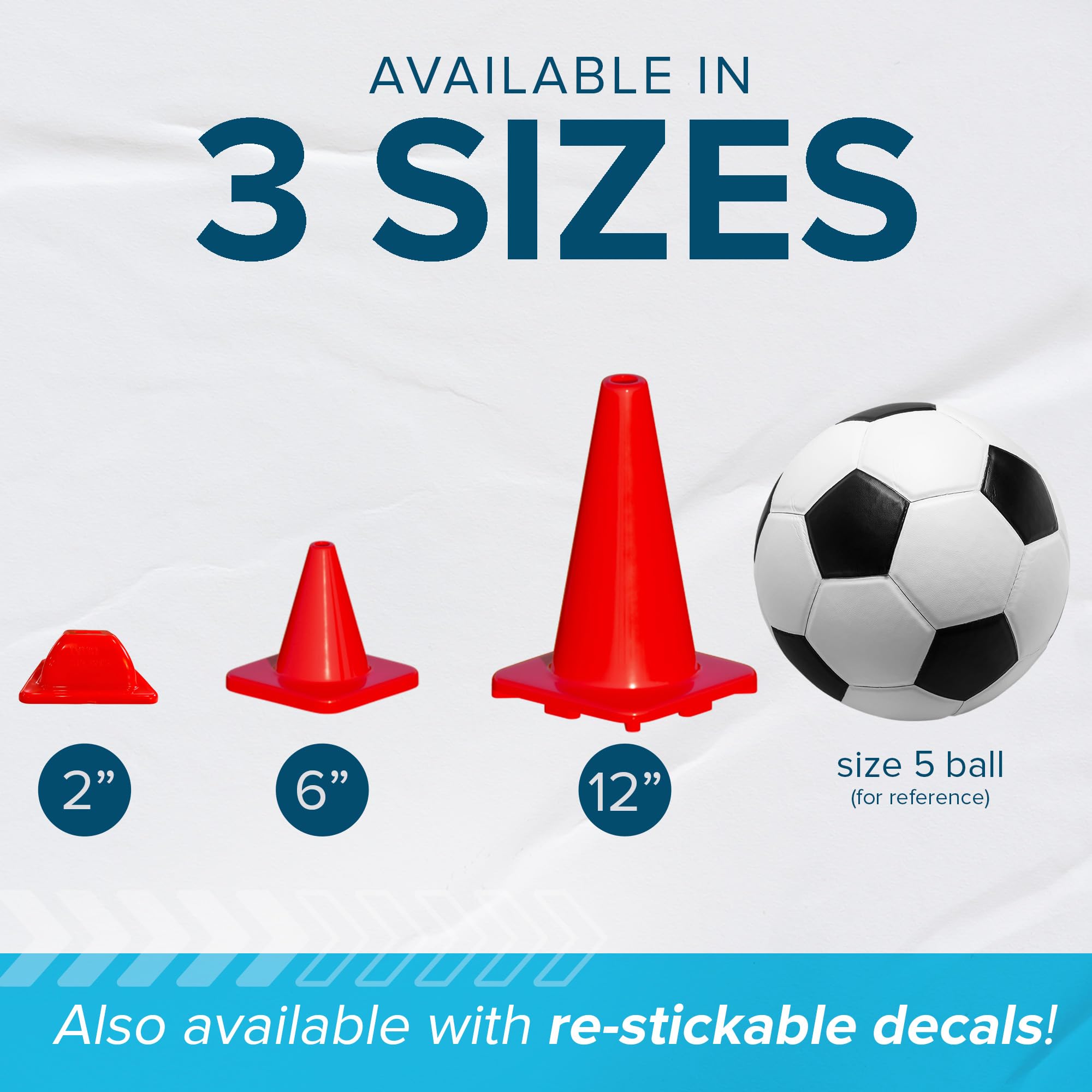 LVL10 Sports bright colored cones lined up showing high visibility in outdoor settings