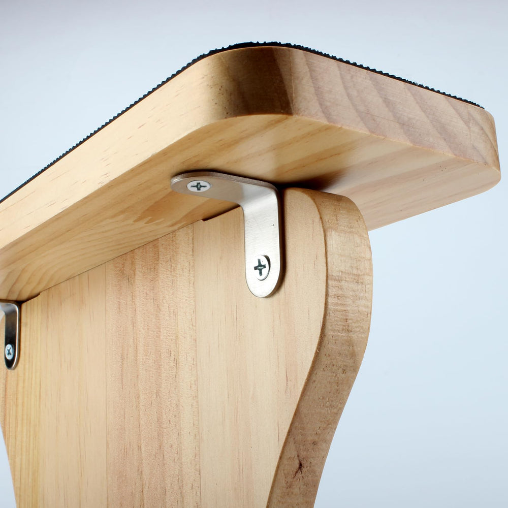 Lxmxgk side profile of assembled stand illustrating low-profile durable pine construction for portability