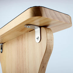 Lxmxgk side profile of assembled stand illustrating low-profile durable pine construction for portability