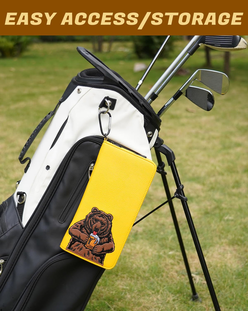 LZFAN clipped to golf bag for hands-free convenience on course