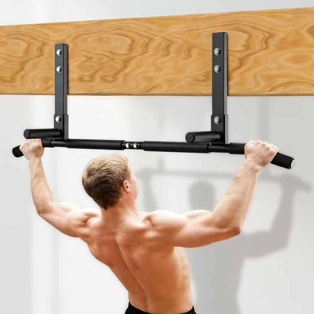 M MAIBO front view mounted pull up bar showing sturdy installation and stable workout benefit