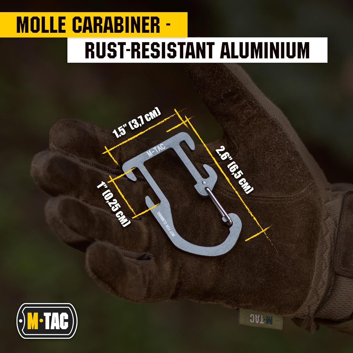 M-Tac carabiner wiregate closeup showing spring gate and quick one-handed operation benefit