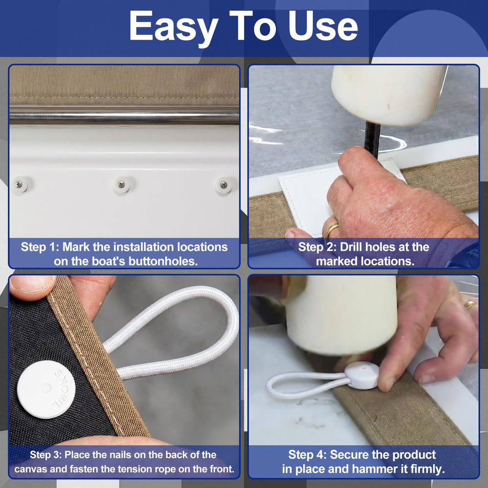 Maasechs clip attached to a boat cover demonstrating quick install and reliable hold on canvas