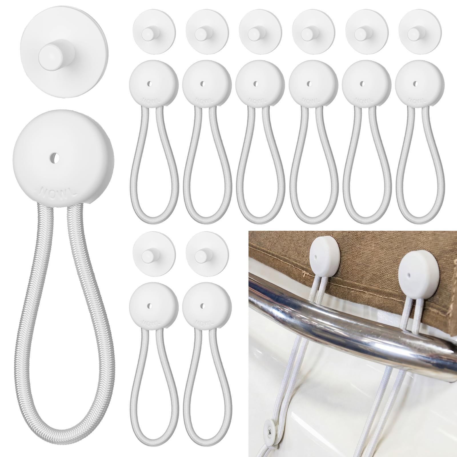 Maasechs front pack view showing ten white bungee clips and clear labeling for quick selection