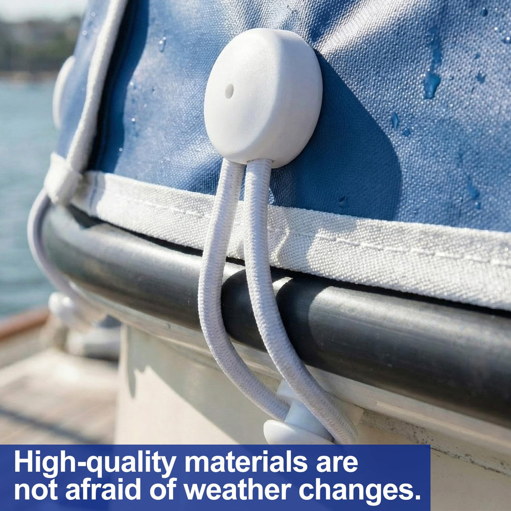 Maasechs being installed on a docked boat cover showing weather-ready protection
