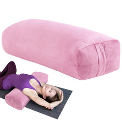 MABOZOO bolster front view showing rectangular shape and pink velvet cover, offering stable support