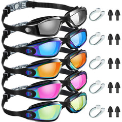 Macarrie front view of five-pack goggles showing colors and accessories convenience
