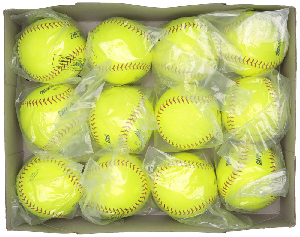 MacGregor ball in mid-pitch action, brand visible and trajectory tracking benefit