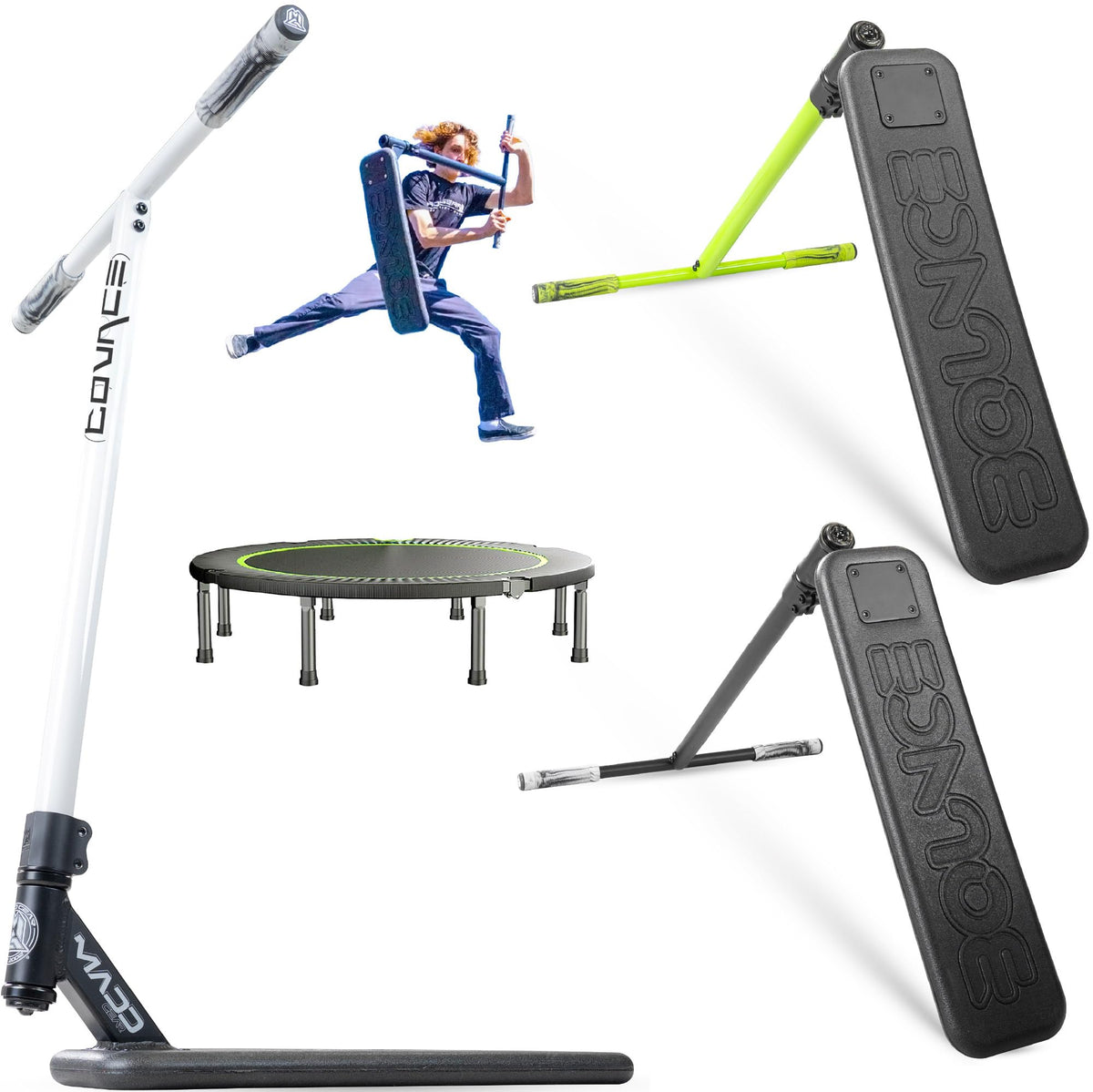 Madd Gear Bounce front view showing deck and T-bar, highlights safety
