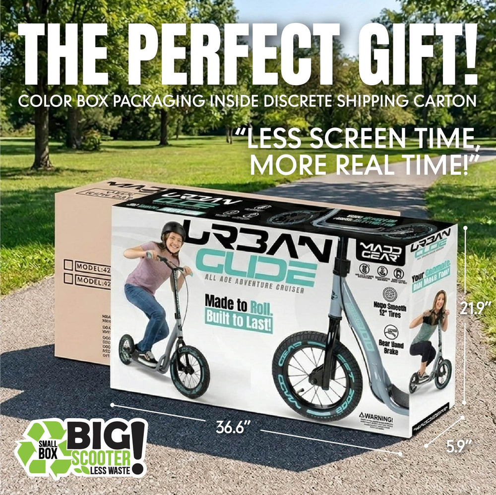 Madd Gear boxed scooter ready-to-ship showing secure packaging and unboxing ease