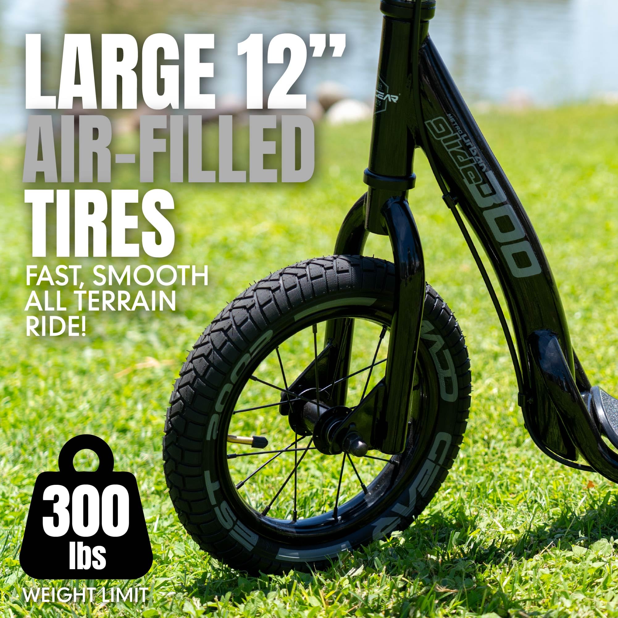 Madd Gear side profile highlighting 12" tires for improved pavement rolling