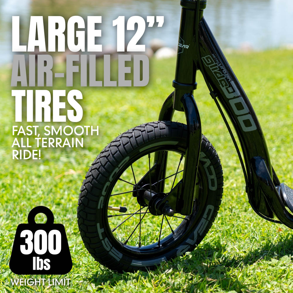 Madd Gear side profile highlighting 12" tires for improved pavement rolling