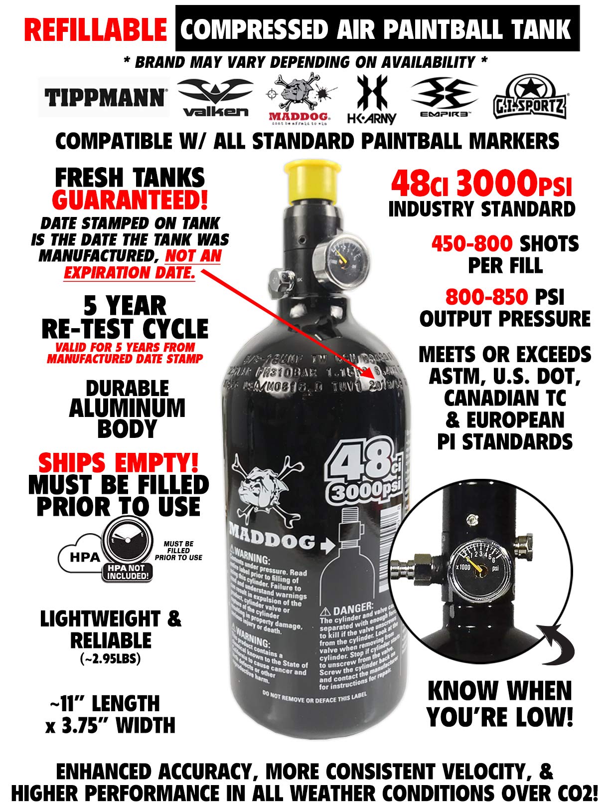 Maddog Cronus 48ci HPA tank detail showing durable construction and refill readiness