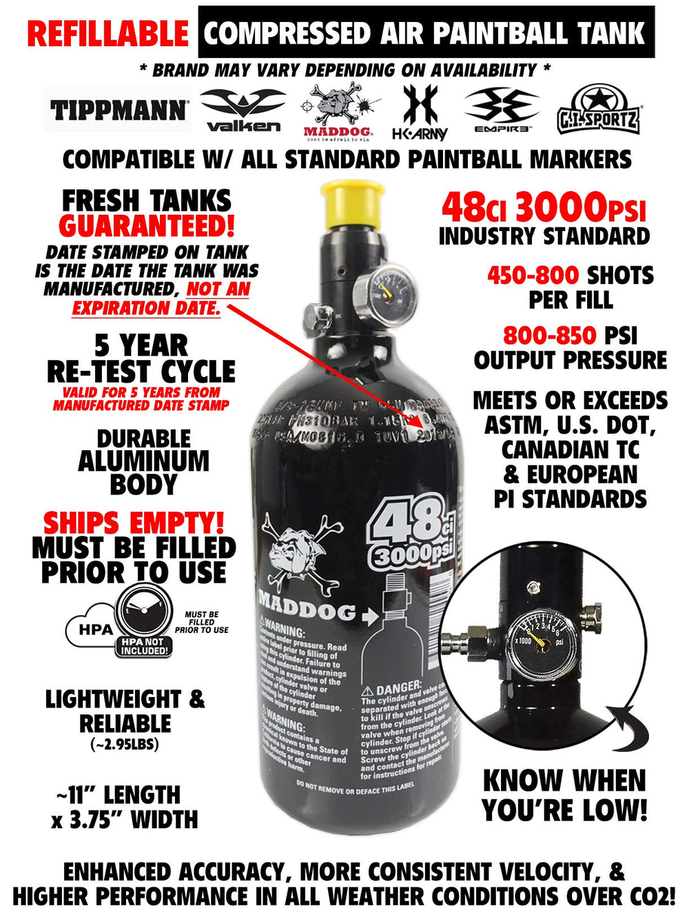 Maddog Cronus 48ci HPA tank detail showing durable construction and refill readiness