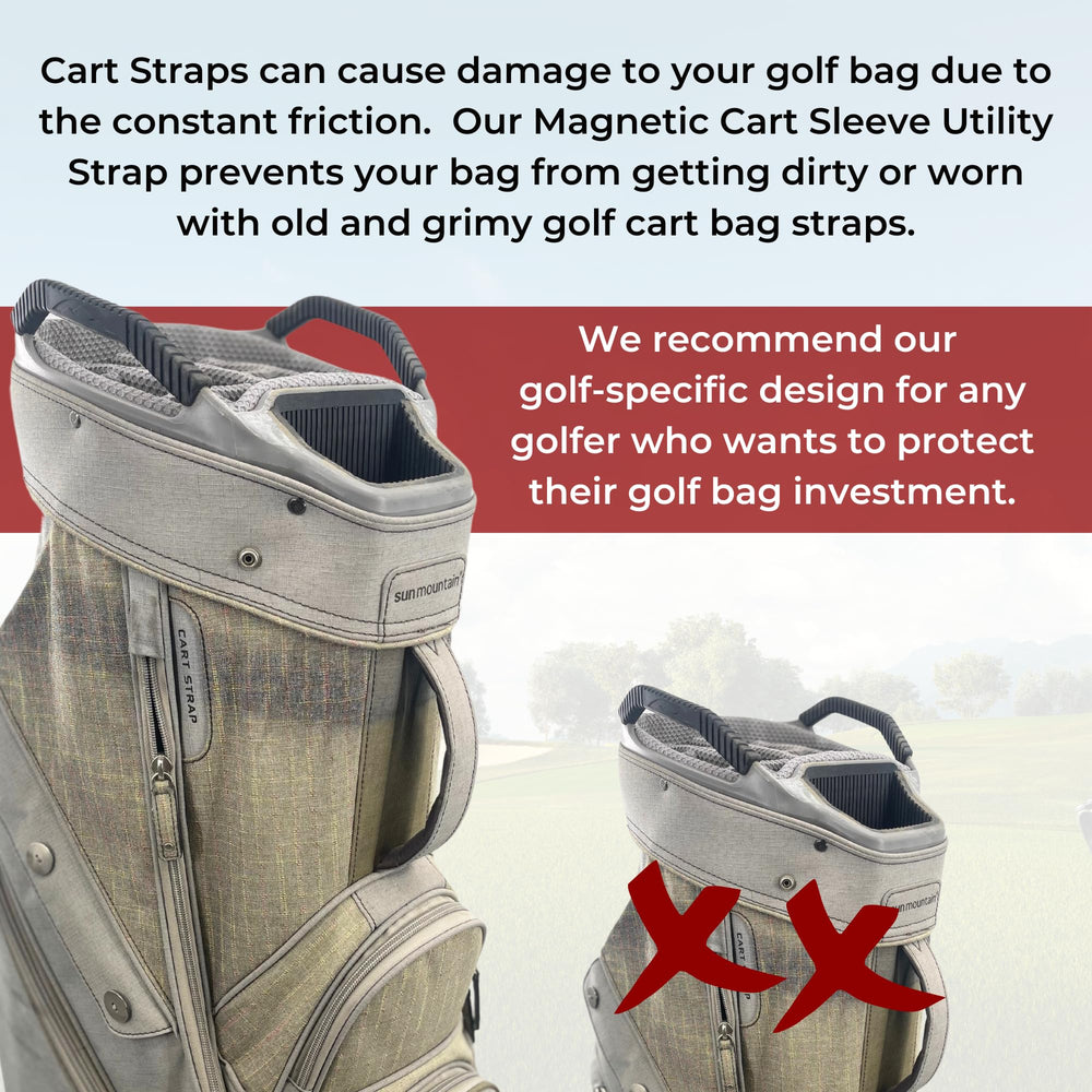 MADSON GOLF sleeve installed on cart strap for easy-access convenience