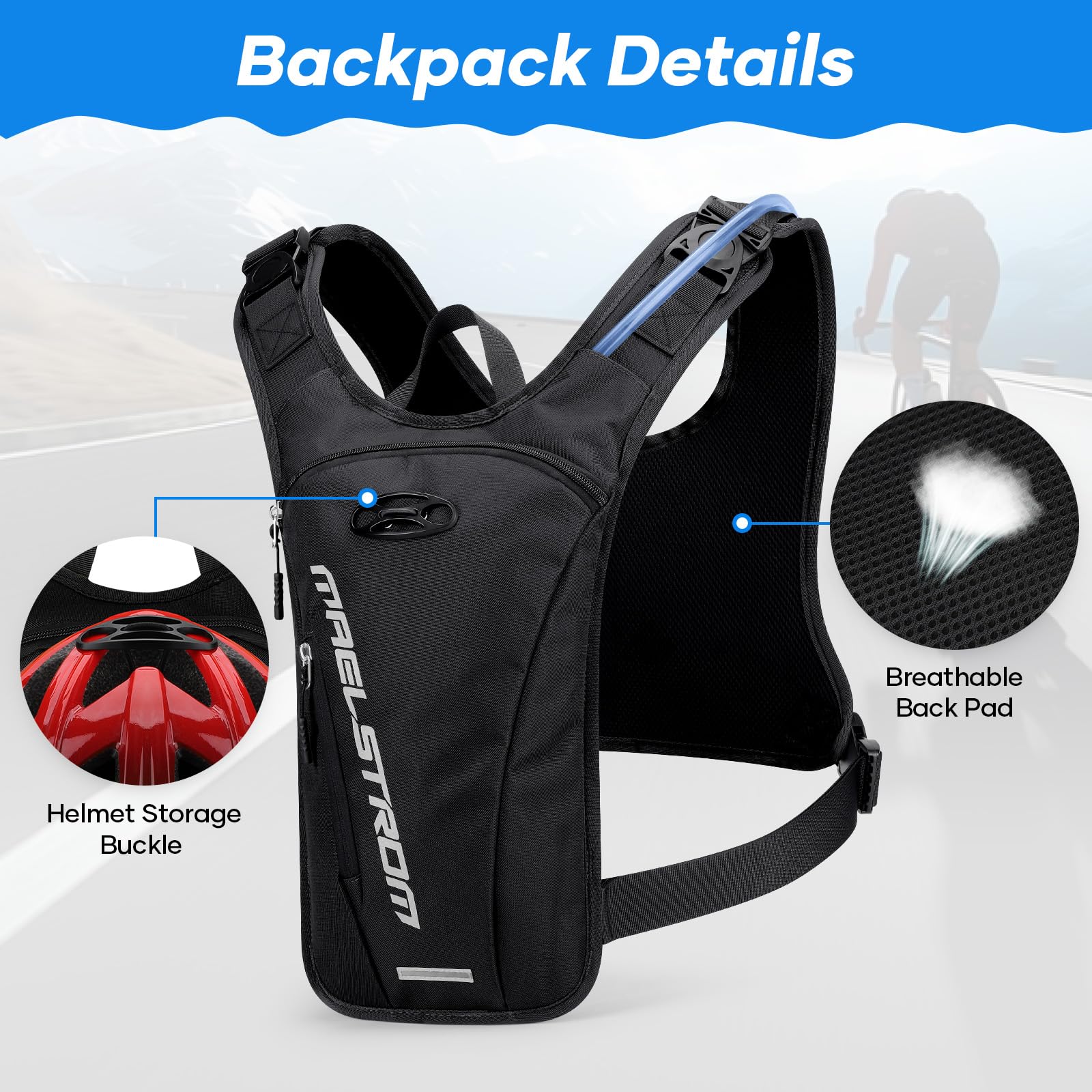 Maelstrom 2L hydration bladder closeup showing bite valve for fast sipping
