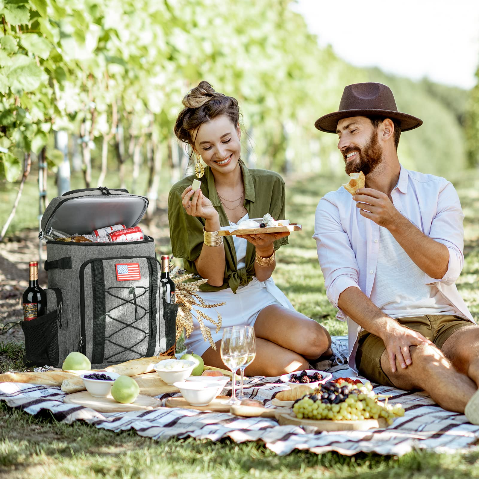 Maelstrom cooler backpack at a beach picnic demonstrating portability and cooling benefit