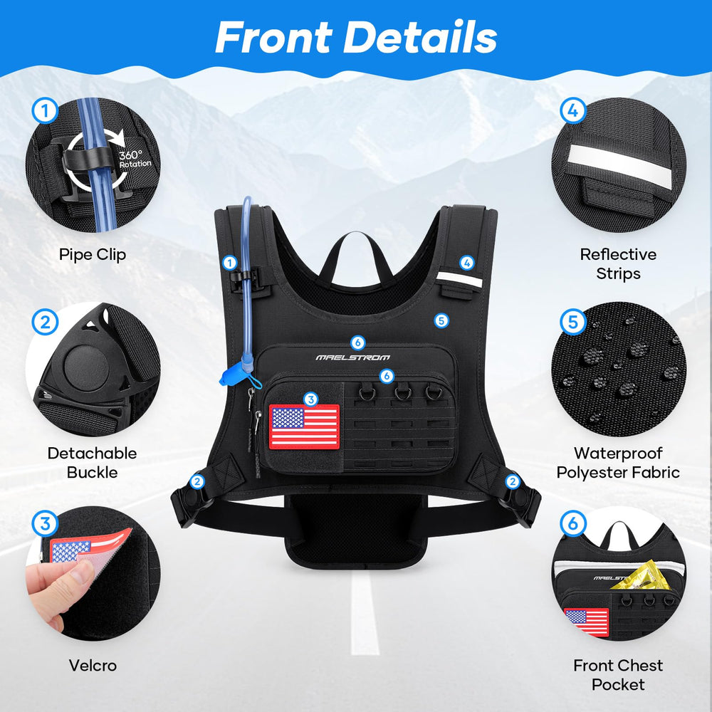 Maelstrom vest back view with bladder compartment and tidy storage