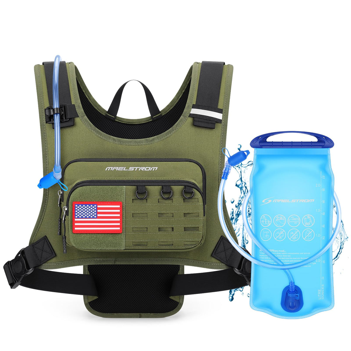 Maelstrom vest front view showing pocket layout and secure storage benefit