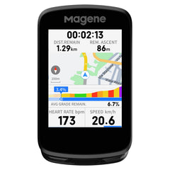 Magene C606 front display showing ride metrics and bright colors for quick glance