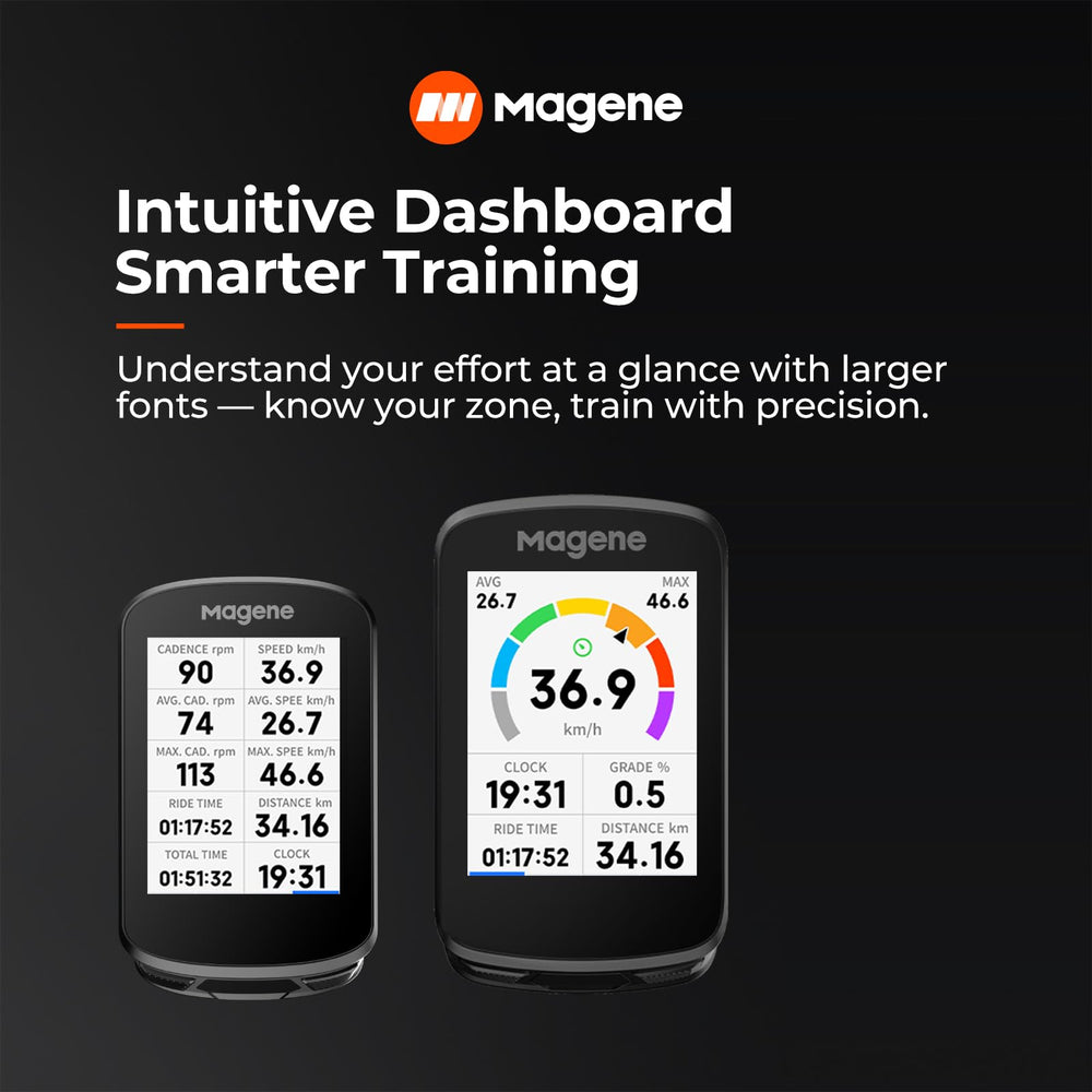 Magene C606 indoor trainer mode showing simulated outdoor route for structured workouts
