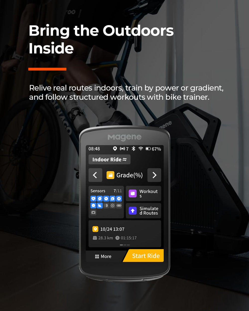 Magene ClimbPro screen with gradient and distance data to aid climb planning