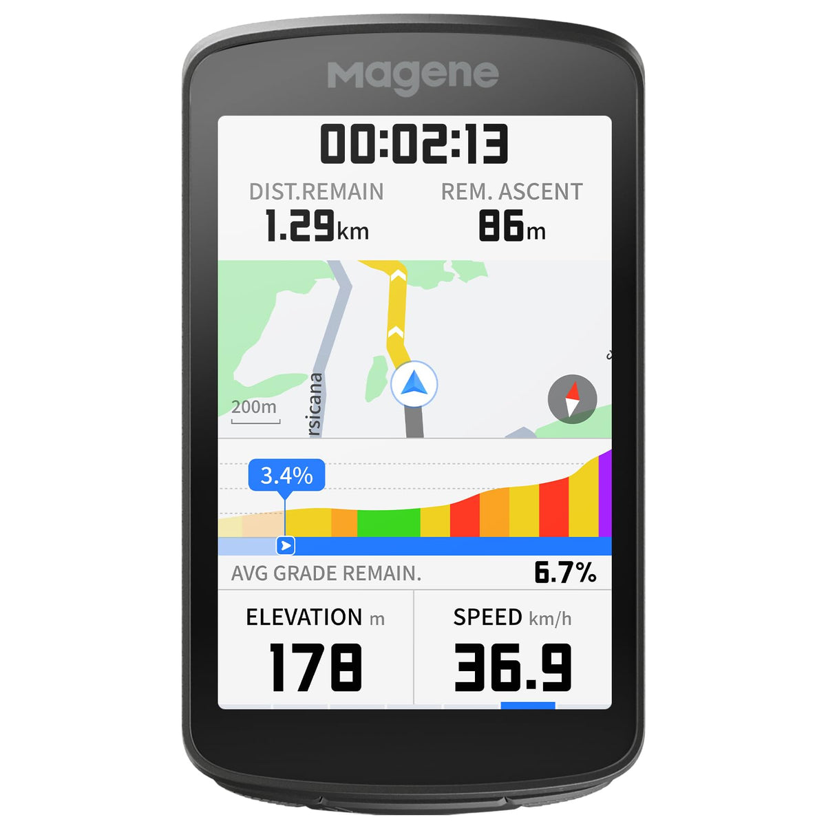 Magene front display showing maps and ride data for clear navigation benefits