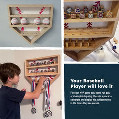 Magical Memories shelf detail showing removable shelves and neat baseball display benefit
