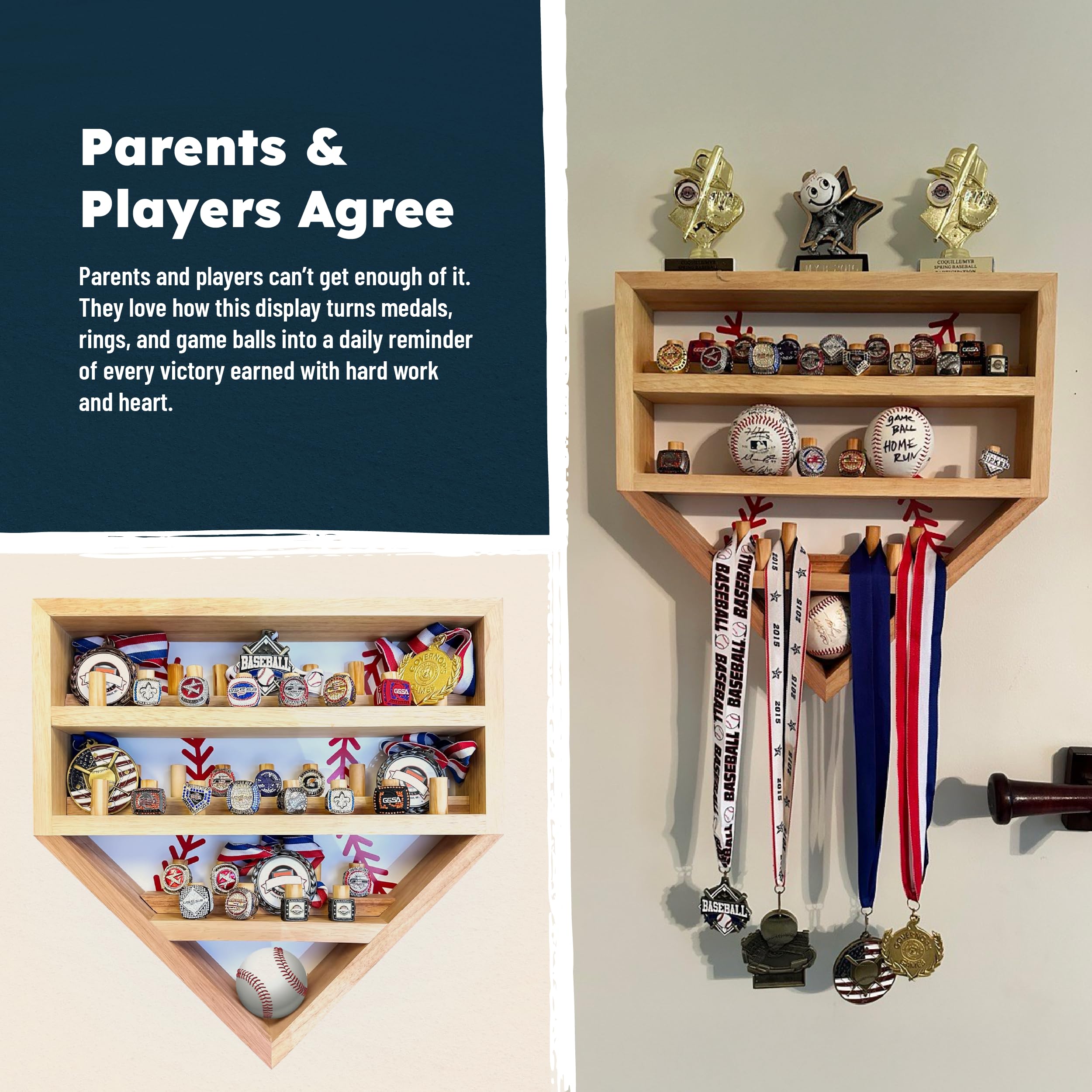 Magical Memories holding three baseballs on shelves demonstrating keepsake organization benefit