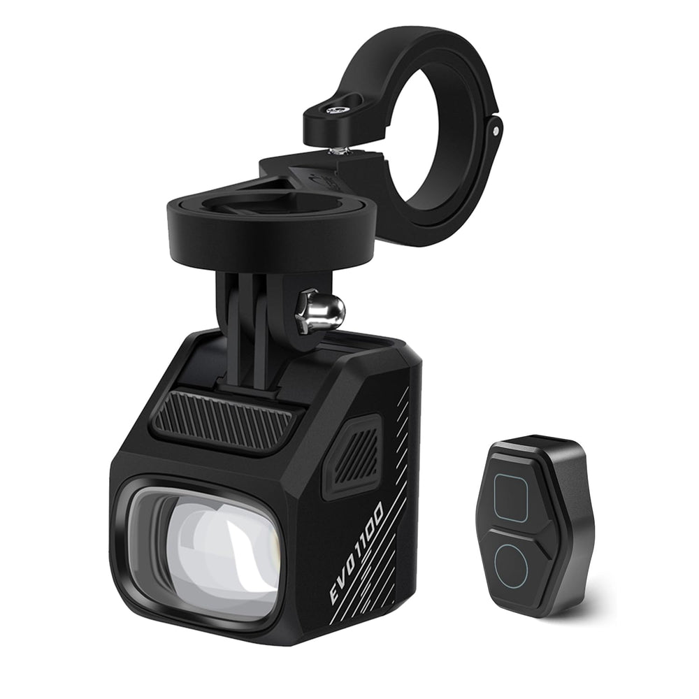 Magicshine EVO 1100 front view showing compact design and bright output