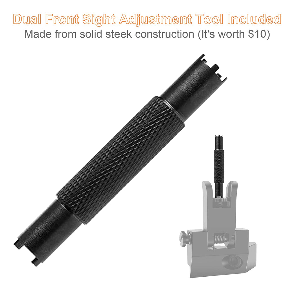 MAGORUI folded sights beside rifle scope demonstrating unobstructed optics benefit