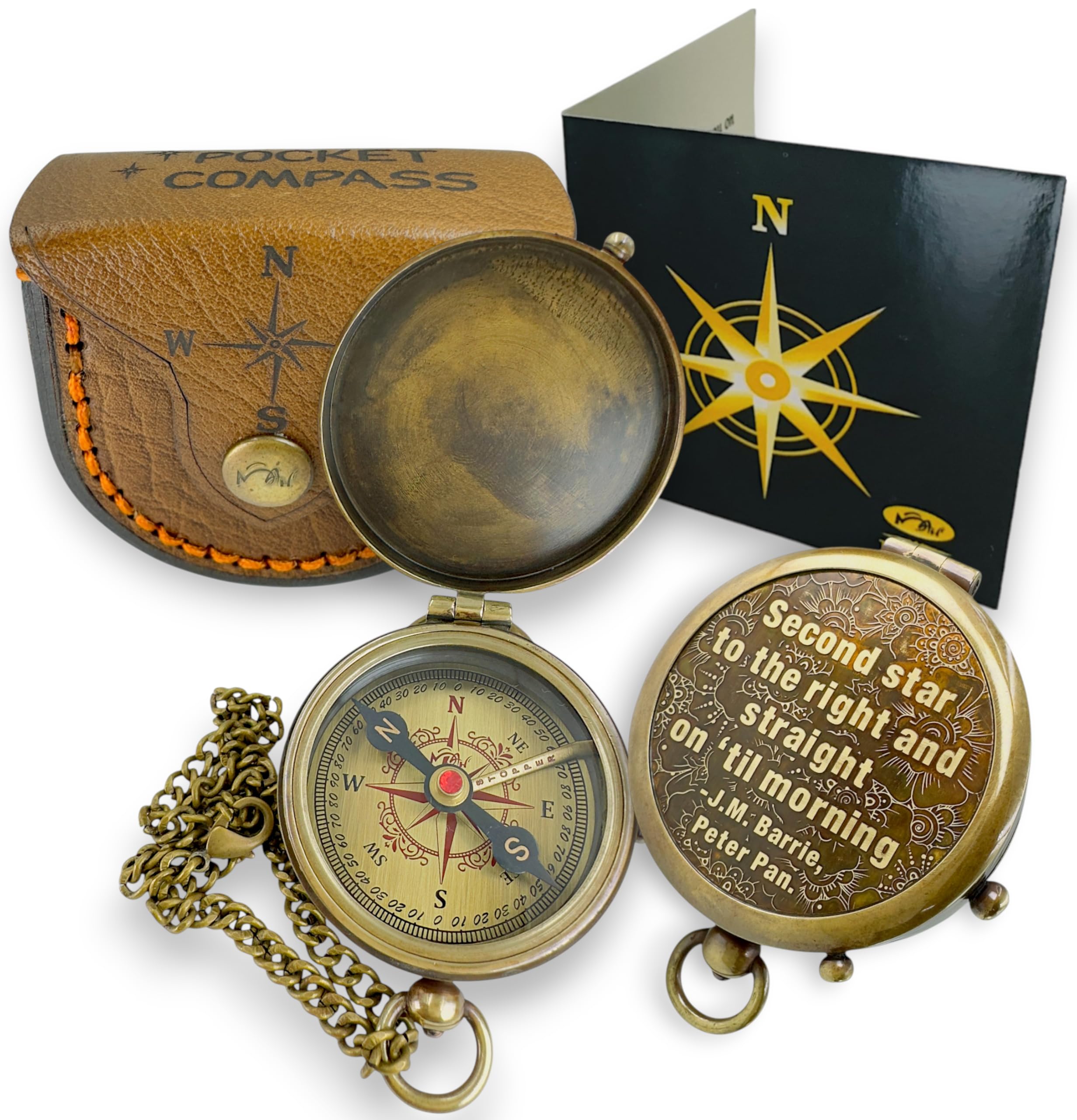 MAH brass compass front view showing vintage finish and reliable build