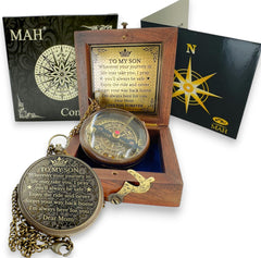 MAH brass compass front view showing classic finish and readable dial benefit