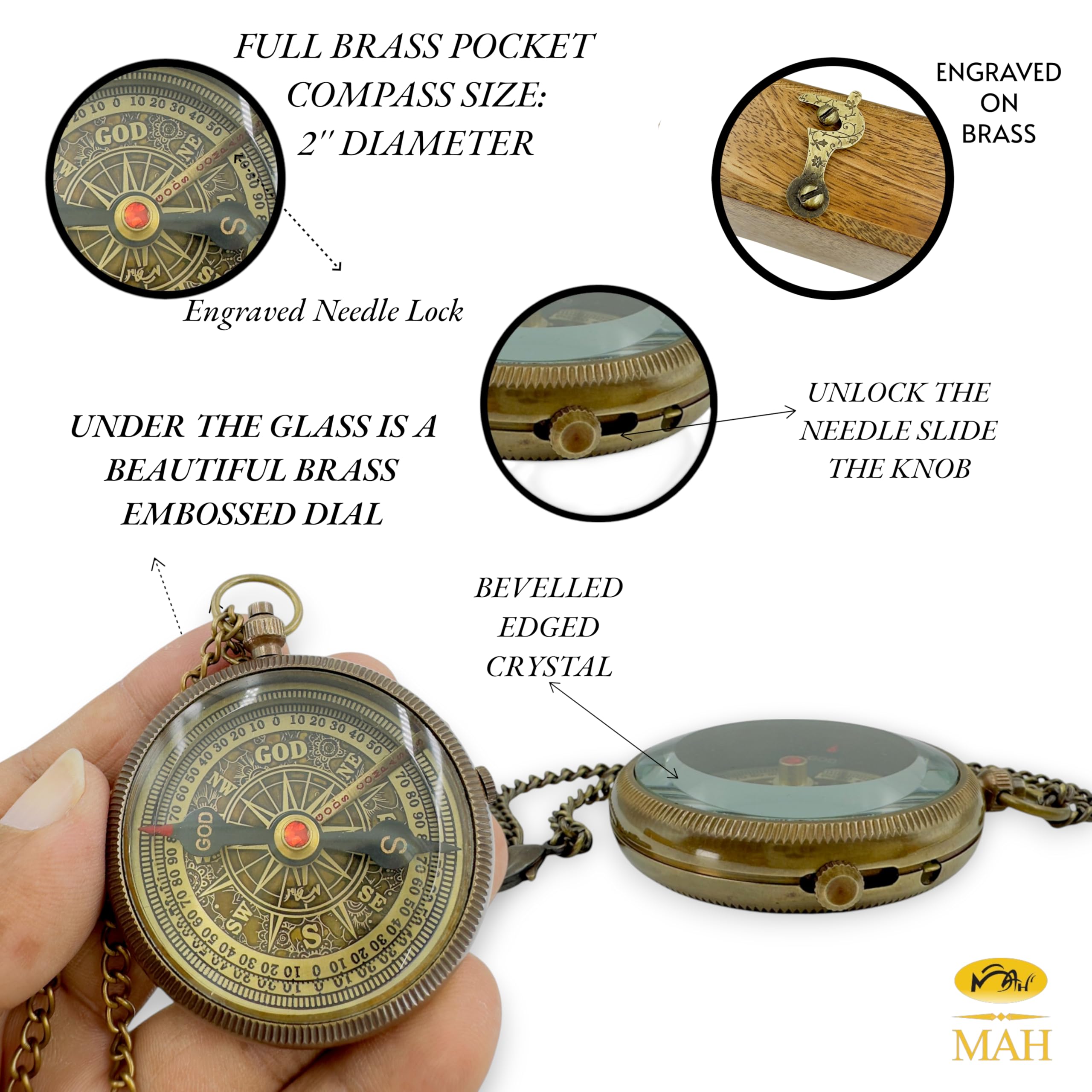 MAH beveled crystal detail protecting dial and enhancing heirloom look