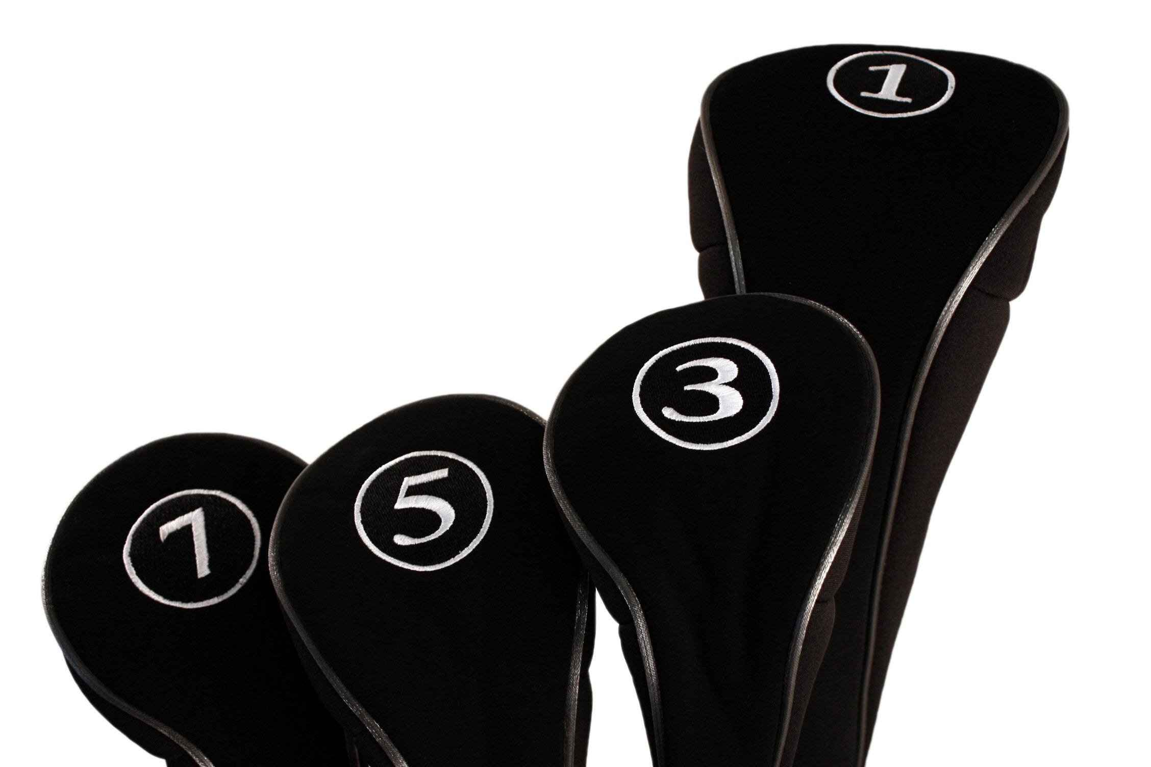 Majek front view of black zippered headcovers showing clean protection