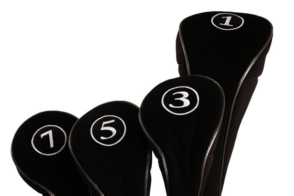 Majek front view of black zippered headcovers showing clean protection