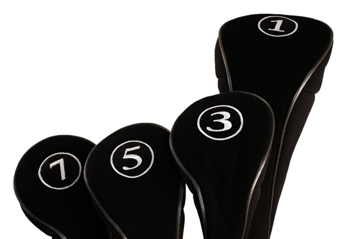 Majek front view of black zippered headcovers showing clean protection